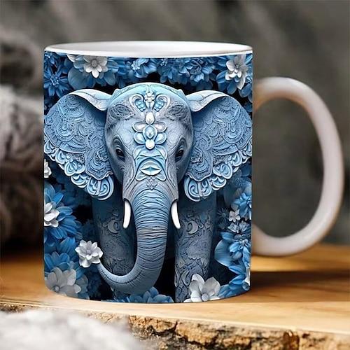 Elefantenbecher, Elefantendruckbecher, 3D-Elefantenbecher, 3D-bedruckte Tassen, Keramikbecher mit Elefantendruck, 3D-Elefant-Kaffeebecher, Schwesternschafts-Freundschafts-Elefant-Ornament für Frauenstamm
