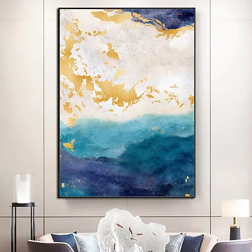 Mintura handgemachte abstrakte goldene Ölgemälde auf Leinwand, Wandkunst, Dekoration, modernes Bild für Heimdekoration, gerolltes, rahmenloses, ungedehntes Gemälde Image