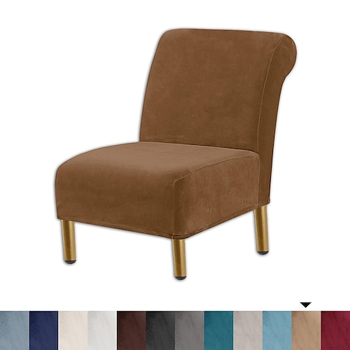 Stuhlhusse aus Samt ohne Armlehnen Stretch-Stuhlhusse ohne Armlehnen für Wohnzimmer, Stuhlhusse mit elastischem Boden, maschinenwaschbar Image