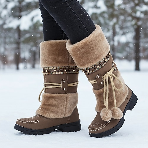 Damen-Winterstiefel aus Kunstpelz – warme Schneestiefel mit Bommel und verziertem Design für die Freizeit und den Outdoor-Bereich Image