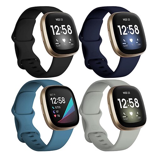 4 Packung Smartwatch-Band Kompatibel mit Fitbit Versa 4 Sense 2 Versa 3 Sense Silikon Smartwatch Gurt Verstellbar Frauen Männer Sportarmband Ersatz Armband Image