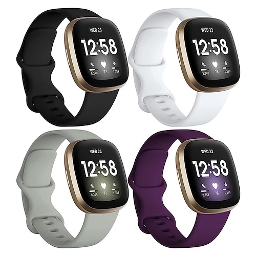 4 Packung Smartwatch-Band Kompatibel mit Fitbit Versa 4 Sense 2 Versa 3 Sense Silikon Smartwatch Gurt Verstellbar Frauen Männer Sportarmband Ersatz Armband Image