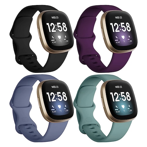 4 Packung Smartwatch-Band Kompatibel mit Fitbit Versa 4 Sense 2 Versa 3 Sense Silikon Smartwatch Gurt Verstellbar Frauen Männer Sportarmband Ersatz Armband Image