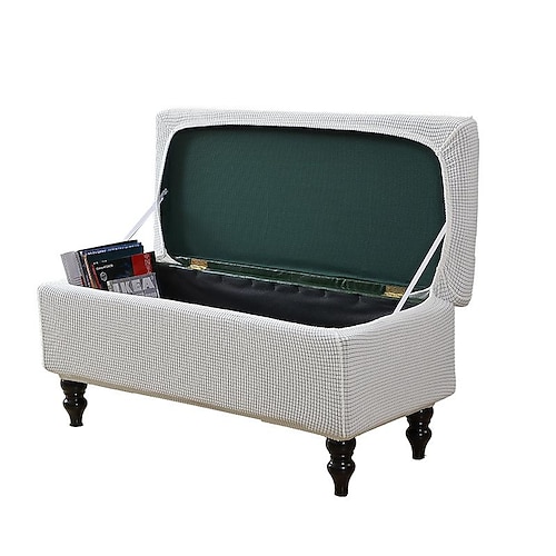 Ottomane-Bezug, rechteckiger Jacquard-Bezug mit Aufbewahrung, burgunderfarben, Ottomane-Bank-Schonbezüge, klappbarer Sitzbank-Bezug, Fußstützen-Hocker-Schonbezug für Schlafzimmer und Wohnzimmer Image