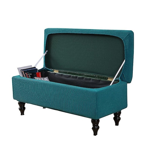 Ottomane-Bezug, rechteckiger Jacquard-Bezug mit Aufbewahrung, burgunderfarben, Ottomane-Bank-Schonbezüge, klappbarer Sitzbank-Bezug, Fußstützen-Hocker-Schonbezug für Schlafzimmer und Wohnzimmer Image