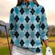 Damen Pullover Sweatshirt Weiß Hellblau Langarm Shirt Plaid Herbst Winter Damen-Golfkleidung, Kleidung, Outfits, Kleidung