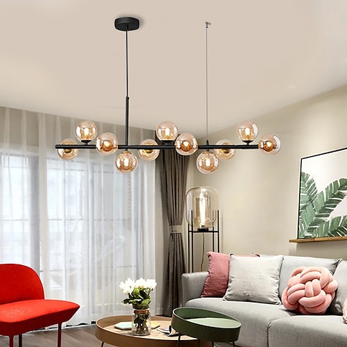 LED-Pendelleuchte 43,5 11-Licht-Globus-Design, geometrische Formen, Unterputzleuchten, Metall-Sputnik, linear, geometrisch, lackiert, moderne Kronleuchter, 110–240 V Image