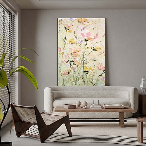 Handgemalte Palette mit Kinfe-Blumenölgemälde, handgefertigte Wandkunst, großes Blumengemälde, Wandkunst, originales abstraktes Baumgemälde auf Leinwand, abstraktes, modernes, farbenfrohes Gemälde, Image