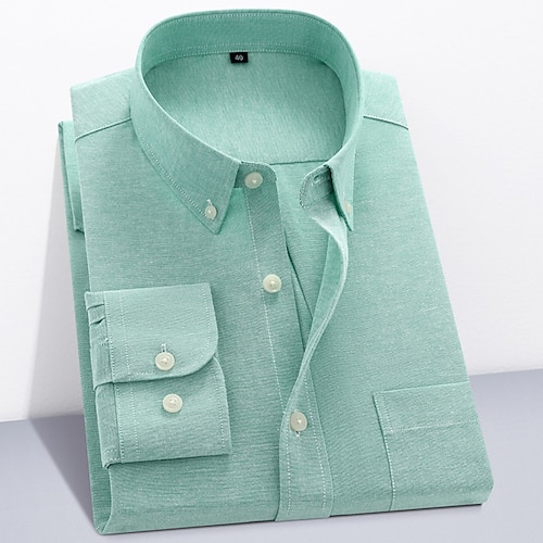 Herren Kleidhemd Durchgeknöpft Hemd Oxford Hemd Bügelfreies Hemd Karomuster Lässig Täglich Blau Schwarz Weiß Rosa Langarm Quadrathals Frühling Herbst Bekleidung Button-Down Image