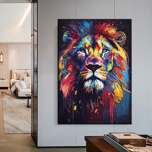 Großes Löwen-Ölgemälde auf Leinwand, handgemaltes Tiger-Abstraktes Tier-Leinwandgemälde, Wandkunst, modernes impressionistisches Löwen-Kunstwerk, Bild für Wohnzimmer, Schlafzimmer, Wand, Image