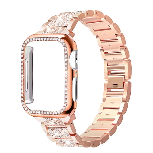 Uhrenarmband für Apple Watch 38mm 40mm 41mm 42mm 44mm 45mm 49mm iwatch Series Ultra 8 7 6 SE 5 4 3 2 1 Edelstahl Strass Ersatz Gurt mit Fall Bling-Diamant Schmuck Armband Armband Image