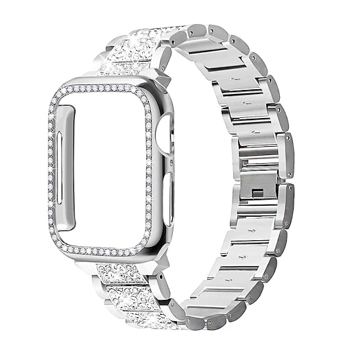 Uhrenarmband für Apple Watch 38mm 40mm 41mm 42mm 44mm 45mm 49mm iwatch Series Ultra 8 7 6 SE 5 4 3 2 1 Edelstahl Strass Ersatz Gurt mit Fall Bling-Diamant Schmuck Armband Armband Image