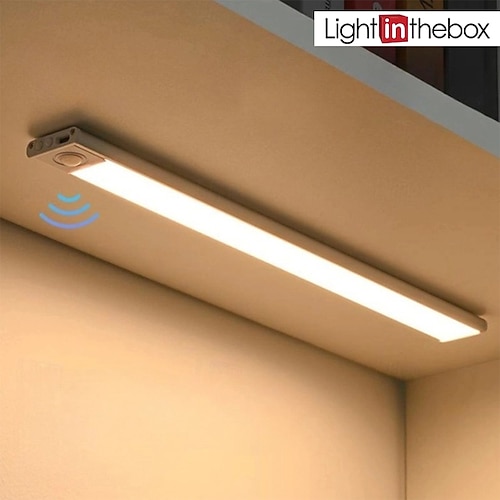 Unterschrankbeleuchtung, ultradünne LED-Schrankleuchte, LED-Lichtleiste mit Bewegungsmelder, per USB wiederaufladbares, seitlich magnetisches, selbstklebendes Küchennachtlicht für Kleiderschränke, Schränke, Treppen Image