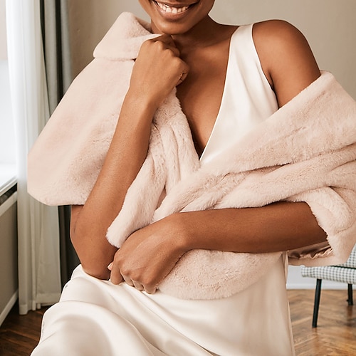 Wickelschals aus Kunstpelz, Damen-Wickelschal, elegant, warm haltend, ärmellos, Kunstpelz-Hochzeitswickel mit reiner Farbe für den Hochzeitsherbst Image