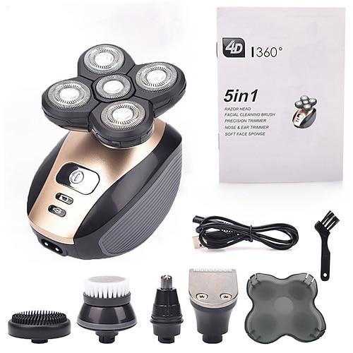 5 in 1 4D Herren wiederaufladbarer Glatzkopf Elektrorasierer 5 schwimmende Köpfe Bart Nase Ohr Haarschneider Rasierer Clipper Gesichtsbürste