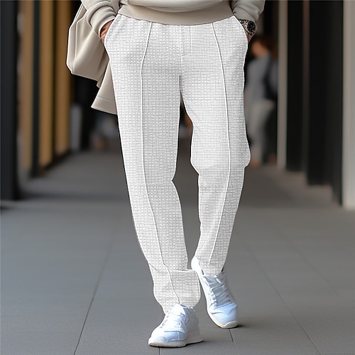 Herren Waffel Jogginghose Trainingshose Jogginghose Jogger Hose Hosen Jogginghose mit geradem Bein Kordelzug Elastische Taille Glatt Komfort Atmungsaktiv Casual Täglich Festtage Sport Modisch Schwarz Image