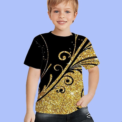 Jungen 3D Farbblock Regenbogen 3D-Druck T-Shirt Kurzarm 3D-Druck Sommer Sport Strassenmode Basic kinderkleidung Schulanfang Outdoor Image