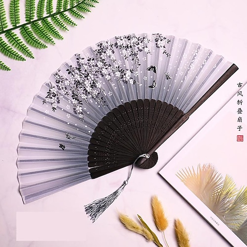 Faltfächer im Vintage-Stil, Seiden-Faltfächer, chinesisches japanisches Muster, Kunsthandwerk, Geschenk, Heimdekoration, Ornamente, Tanz-Handfächer, 17,8 cm Image