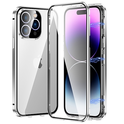 Handy Hülle Handyhüllen Für iPhone 17 Pro Max 17 Air 15 14 Pro Max Plus 13 12 11 Pro Max Magnetische Adsorption Beidseitig Kameralinsenschutz Einfarbig Gehärtetes Glas Metall Image