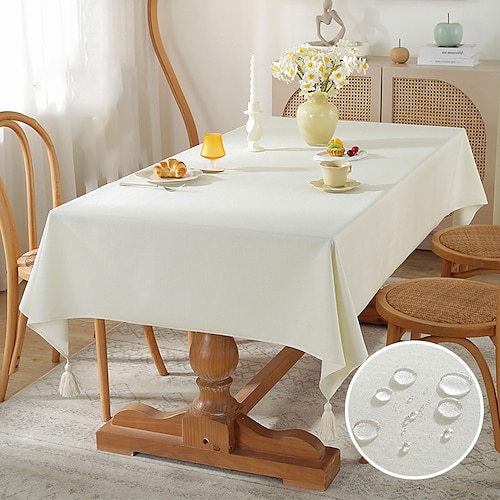 Rechteckige Tischdecke, wasserdichte Tischdecke, schmutzabweisende Tischdecke, knitterfreier Stoff, waschbare Baumwollleinen-Tischdecke für Esszimmer, Party, Urlaubsdekoration Image