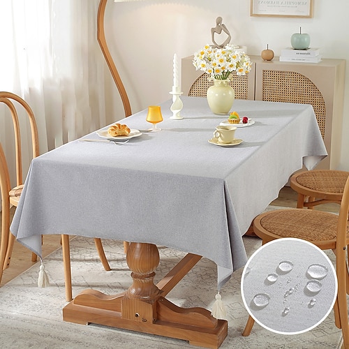 Rechteckige Tischdecke, wasserdichte Tischdecke, schmutzabweisende Tischdecke, knitterfreier Stoff, waschbare Baumwollleinen-Tischdecke für Esszimmer, Party, Urlaubsdekoration Image