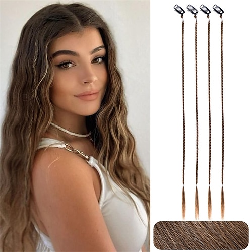 Zopf Haarverlängerungen 4 Stück Baby Zöpfe Vorderseite Knallvorhang Knallclip in Haarverlängerungen lang geflochtenes Haarteil natürliches weiches Kunsthaar für Frauen den täglichen Gebrauch 20 Zoll Image