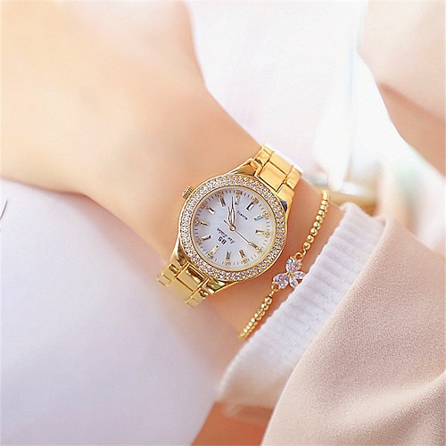 Quarz Damen Armbanduhren Valentinstagsgeschenk für Frauen Dress Gold Kristall Diamant Uhren Analog Quarz Luxus Edelstahl Silber Uhr Image