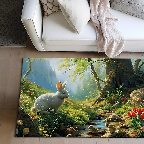 Wald Osterhase Bereich Teppich Küchenmatte rutschfeste ölfeste Bodenmatte Wohnzimmer Teppich Indoor Outdoor Matte Schlafzimmer Dekor Badezimmer Matte Eingangsteppich Türmatte Image