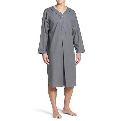 Herren Schlafanzug Hausanzug Nachtwäsche Schlafanzüge 1 pc Einfarbig Modisch Komfort Weich Heim Bett Polyester Atmungsaktiv V-Wire Ausschnitt Langarm Grundlegend Frühling Herbst Schwarz Weiß Image