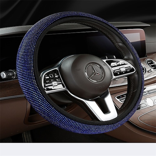 Starfire Diamant-Leder-Lenkradabdeckung für Frauen Mädchen mit glänzenden Kristall-Strasssteinen, universell passend für 15-Zoll-Auto-Geländewagen-Rad-Anti-Rutsch-Schutz Image