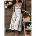 Damen abendkleider Cocktailkleid Kleid für Hochzeitsgäste Rüschen Rückenfrei Spaghetti-Träger Ärmellos Blumen Midikleid kleid hochzeitsgast Cocktailparty Elegant Rote Blau Sommer Frühling