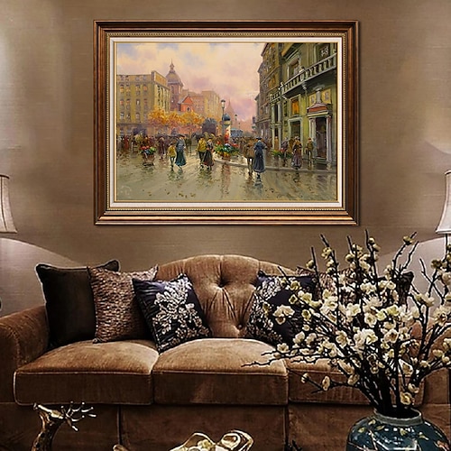 handgefertigtes Ölgemälde auf Leinwand, Wandkunst, Dekoration, französischer Eindruck, klassische Straßenszene für Wohnkultur, gerolltes, rahmenloses, ungedehntes Gemälde Image