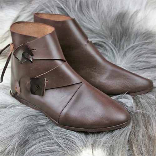 Vintage Mittelalterlich Renaissance Schuhe Flache Jazzstiefel Turnschuhe Pirat Wikinger Ranger Elfen Bogenschießen Einfarbig Kostüm Herren Damen Unisex Keltisch Seeräuber Fantasie Halloween Karneval Image