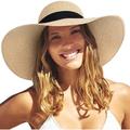 1 Stück Damen-Sonne-Strohhut mit breiter Krempe upf 50 Sommerhut, faltbar, zum Aufrollen, Floppy-Strandhüte für Frauen