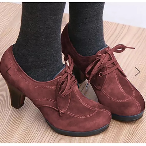 Damen-Oxford-Schuhe aus blauem und grünem Wildleder mit Schnürung und Absatz – Plateau-Stiefeletten im Vintage-Stil für lässige und elegante Outfits Image