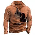 Grafik-Drucke Gitarre Herren Designer 3D-Druck Zip Up Sweatshirt Täglich Sport Braun Langarm Troyer Halber Reißverschluss Zip Bedruckt Frühling Herbst Designer Kapuzenpullover