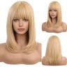 Lange blonde Perücken für Frauen, geschichtete Ombre-Haarperücke mit ordentlichem Pony, Barbiecore-Perücken