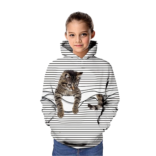 Mädchen 3D Tier Katze Kapuzenshirt Langarm 3D-Druck Frühling Herbst Winter Modisch Strassenmode bezaubernd kinderkleidung 3-12 Jahre Outdoor Täglich Innen Regular Fit Image