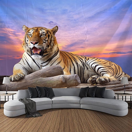 Wandteppich Wald Tierwelt Tiger hängende Tapisserie Wandkunst große Tapisserie Wandbild Dekor Foto Hintergrund Decke Vorhang Zuhause Schlafzimmer Wohnzimmer Dekoration Image