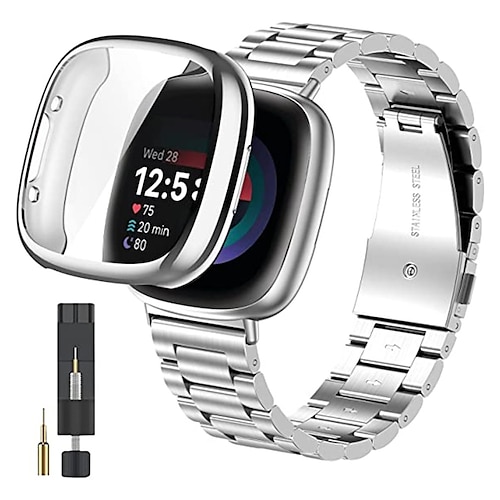 Smartwatch-Band Kompatibel mit Fitbit Versa 4 Sense 2 Versa 3 Sense Versa 2 Edelstahl Smartwatch Gurt mit Fall mit Entfernungswerkzeug Metallverschluss Sportarmband Ersatz Armband Image