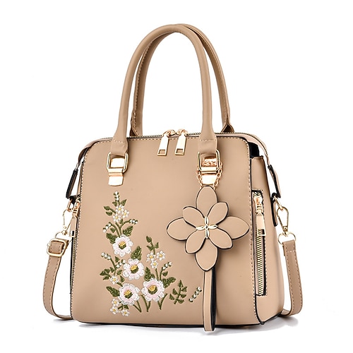 Gelbe Handtasche für Damen mit Blumenstickerei und Blumenanhänger – stilvolle und funktionelle Umhängetasche für den täglichen Gebrauch und besondere Anlässe