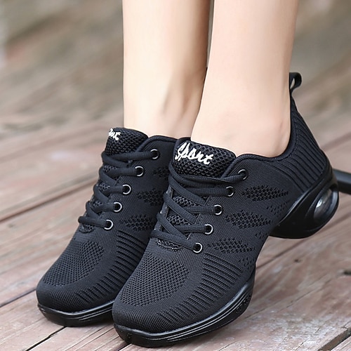 Schwarze Tanzschuhe aus Strick für Damen – leichte, luftgepolsterte Sohle, atmungsaktives Design, perfekt für Latein-, Jazz- und Fitness-Tanz Image