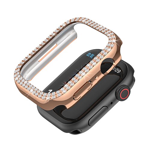 2er Pack Uhrengehäuse mit Displayschutzfolie Kompatibel mit Apple Watch Series 8 7 41mm 45mm / Series 6 5 4 SE 40mm 44mm / Series 3 2 1 38mm 42mm Kratzfest Bling-Diamant HD klar Gehärtetes Glas Image