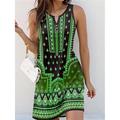 Damen Mini Kleid Petite Kleid T-Shirt Kleid Tee Kleid Sommerkleid Shift Kleid Vintage Ethnisch Tribal Urlaub Straße Lässige Reguläre Passform Grafisches Tribal Ärmellos Spalt Ausschnitt Gelb Grün