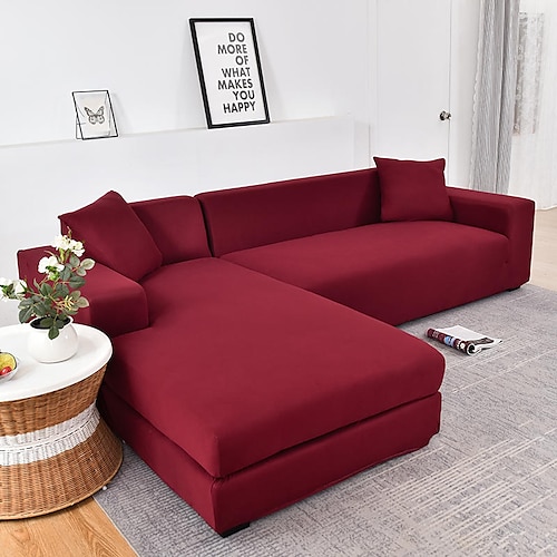 Stretch-Sofabezug, Schonbezug, burgunderfarben, elastisch, modernes Ecksofa für Wohnzimmer, Sofabezug, Ecksofa in L-Form, Sesselschutz, Sofabezug, 1/2/3/4-Sitzer Image