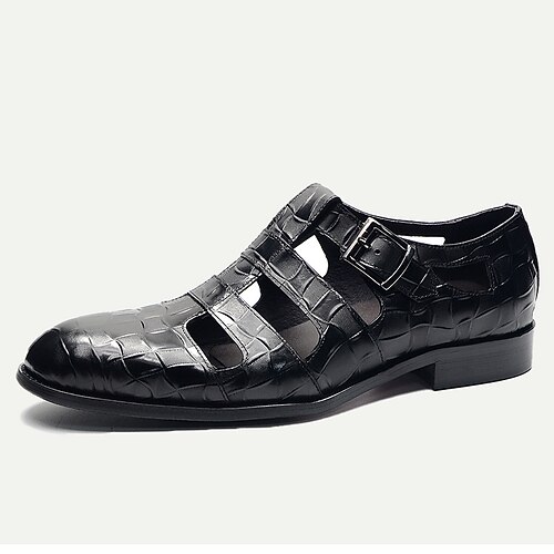 Herren Sandalen Lederschuhe Fischer Sandalen Leder Italienisches vollnarbiges Rindsleder Atmungsaktiv Komfortabel Rutschfest Schnürsenkel Schwarz