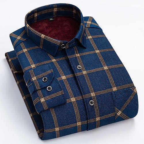 Herren Kleidhemd Flanellhemd Kariertes Hemd Kragenhemd Knopfhemd Tartan Hochzeit Arbeit Gelb Rote Blau Grün Langarm Umlegekragen Frühling Herbst Winter Bekleidung Farbblock Image