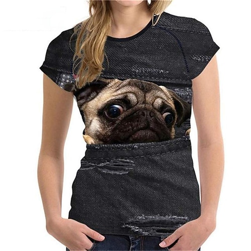 Mädchen 3D Tier Katze Hund T-Shirt Kurzarm 3D-Druck Sommer Frühling Aktiv Modisch Kuschelig kinderkleidung 3-12 Jahre Outdoor Täglich Regular Fit Image