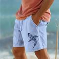 Herren-Shorts aus Baumwolle, Sommer-Shorts, Strand-Shorts, bedruckt, Kordelzug, elastischer Bund, Tier-Fische, Komfort, atmungsaktiv, kurz, Outdoor, Urlaub, Ausgehen, Baumwollmischung, hawaiianisch,