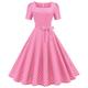 Damen Vintage-Kleid Casual kleid Schaukelkleid Midikleid Schwarz Rosa Rote Kurzarm Punkt Schleife Sommer Frühling Herbst Quadratischer Ausschnitt Vintage kleid hochzeitsgast Sommerkleid Frühlingskleid